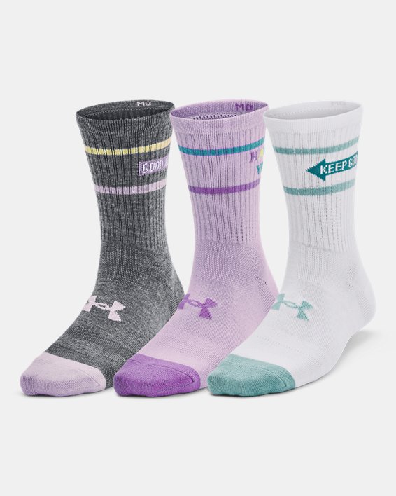 ถุงเท้าข้อสูงปานกลาง UA Essential สำหรับผู้หญิง แพ็ก 3 คู่ in Purple image number 0